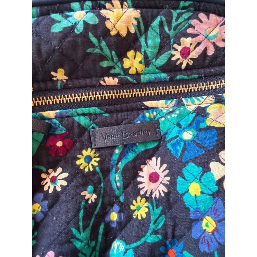 Vera Bradley Backpack Navy Blue Floral Quilted Cotton Campus Travel Bag - Picture 2 of 6